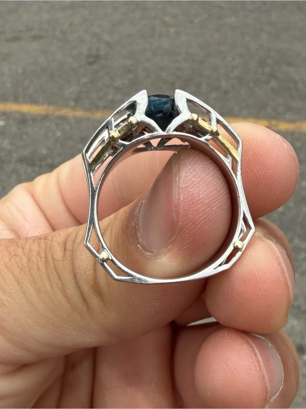 Michael Valitutti Men Ring 925 Sterling Silver Natural Bi-Color Teal Sapphire 12